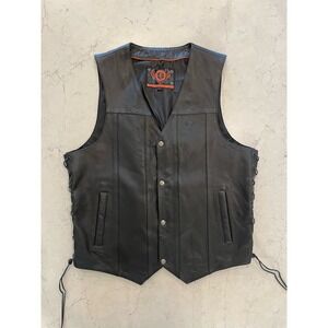 Men's True Element leather motorcycle biker Snap Front Adjustable vest L Large